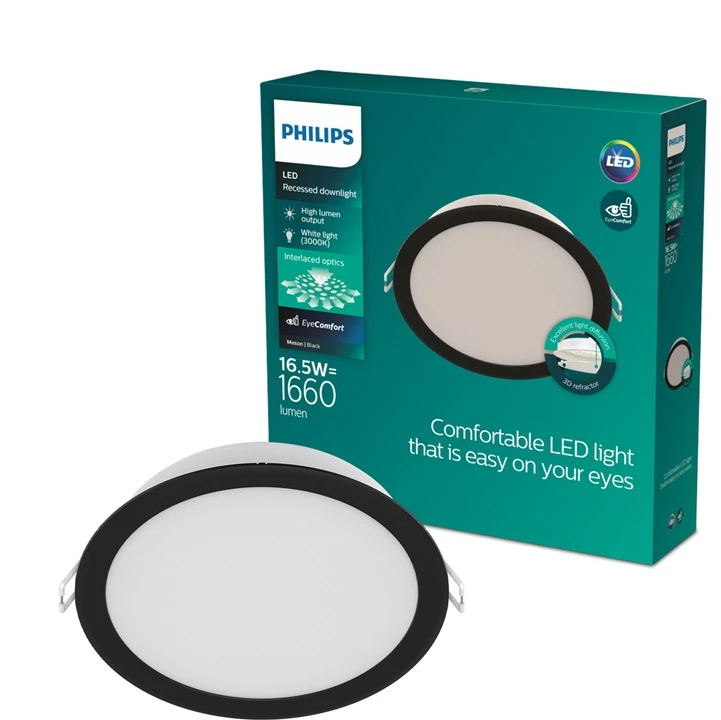 Įleidžiamas „Philips“ LED šviestuvas. 16,5 W. 3000 K. Ø16,5. juodas