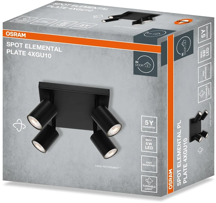 Lubinis šviestuvas Osram kryptinis prožektorius. 4xGU10. Juodas.
