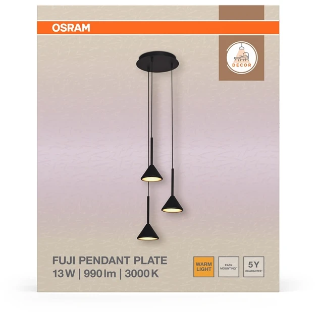 Osram 13W LED pakabinamas šviestuvas FUJI, juodas, 3000K