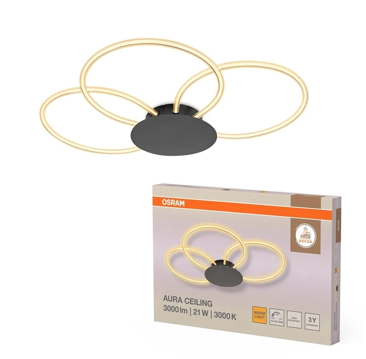 Lubinis šviestuvas Osram 21W LED paviršinis šviestuvas AURA, tamsiai pilkas, 3000K, dimeriuojamas