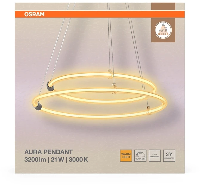 Osram 21W LED pakabinamas šviestuvas AURA, tamsiai pilkas, 3000K, dimeriuojamas