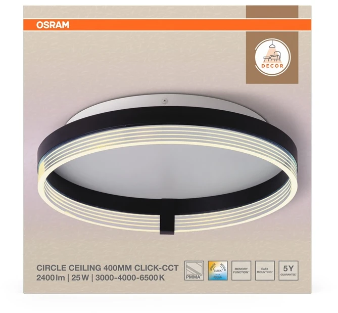 Lubinis šviestuvas Osram 25W LED paviršinis šviestuvas CIRCLE, juodas, 3000/4000/6500K
