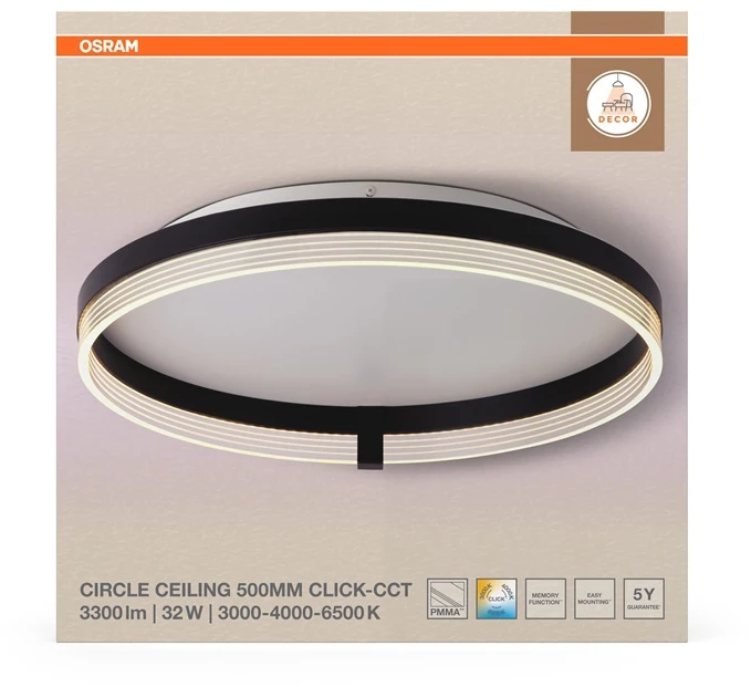 Lubinis šviestuvas Osram 32W LED paviršinis šviestuvas CIRCLE, juodas, 3000/4000/6500K