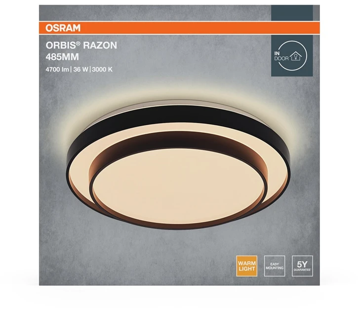 Lubinis šviestuvas Osram LED ceiling lamp. 36W. 3000K. 2000lm. Ø485. juodas