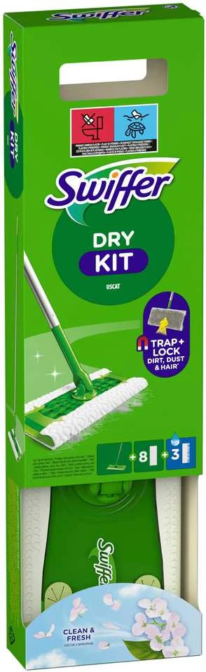 Swiffer Sweeper Starter Kit XXL: grindų šluota + sausos šluostės (8vnt.) + šlapios šluostės (3vnt.)
