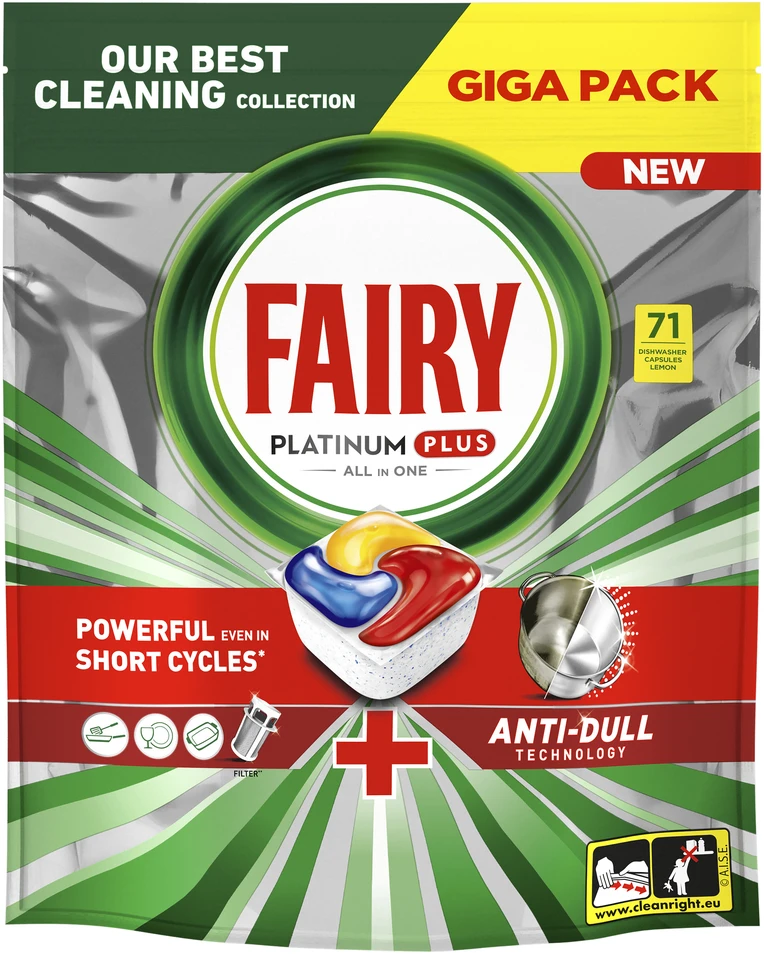 Indaplovių kapsulės Fairy Platinum Plus All In One Lemon, 71 vnt.