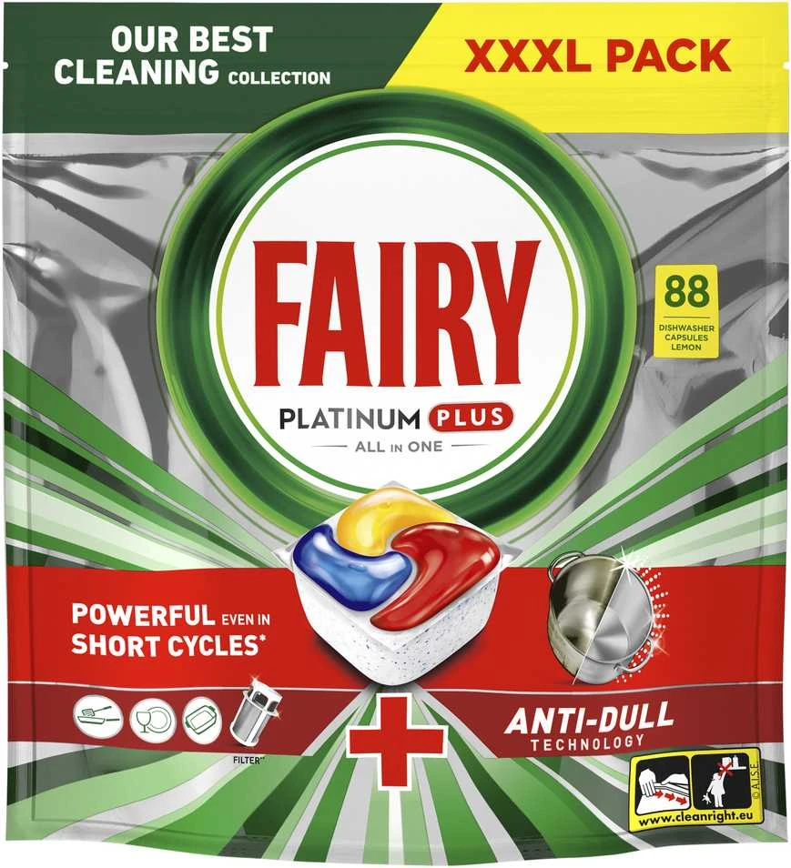 Indaplovių kapsulės Fairy Platinum Plus All In One Lemon, 88 vnt.