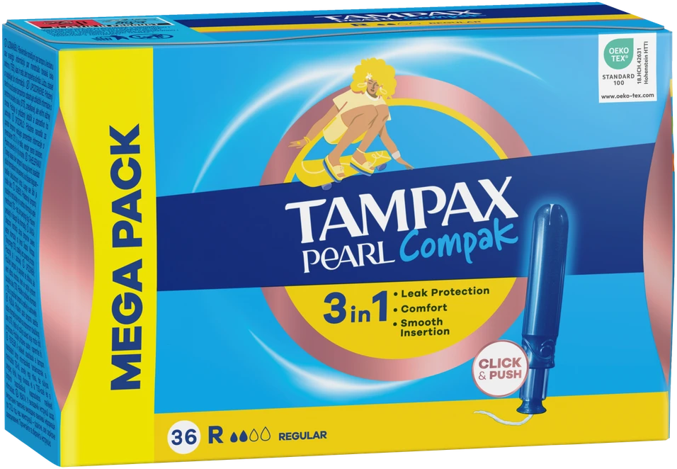 Tampax Compak Pearl Regular Tamponai Su Aplikatoriumi, 36 vnt.
