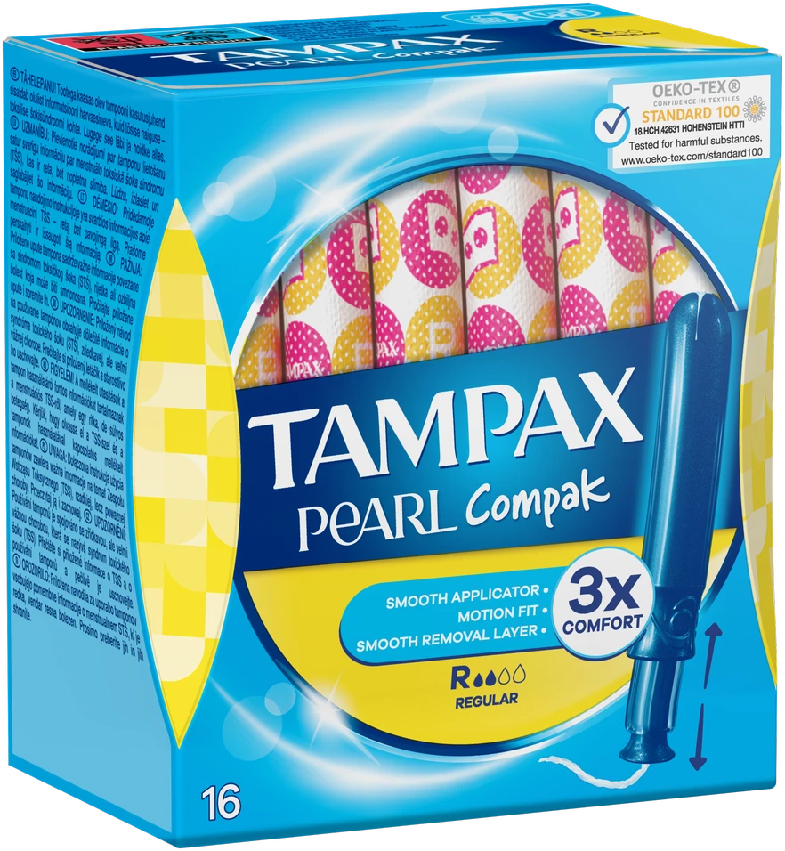 Tampax Compak Pearl Regular Tamponai Su Aplikatoriumi, 16 vnt.