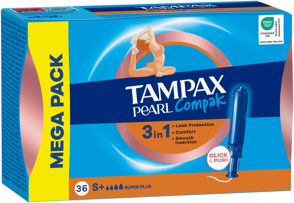 Tampax Compak Pearl Super Plus Tamponai Su Aplikatoriumi, 36 vnt.