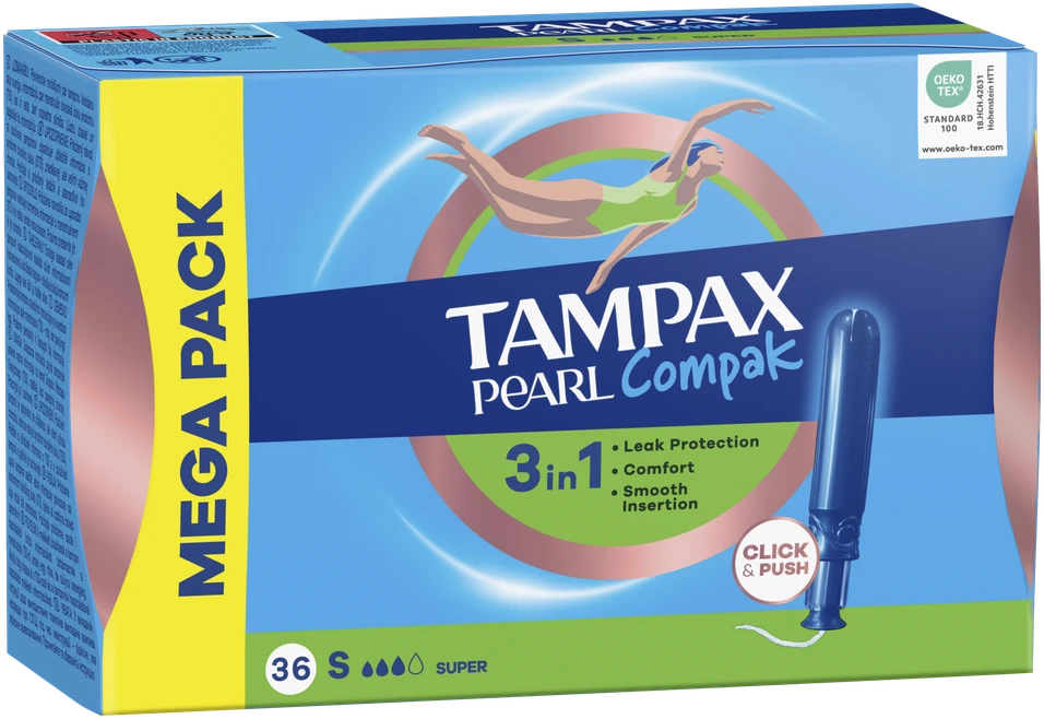 Tampax Compak Pearl Super Tamponai Su Aplikatoriumi, 36 vnt.
