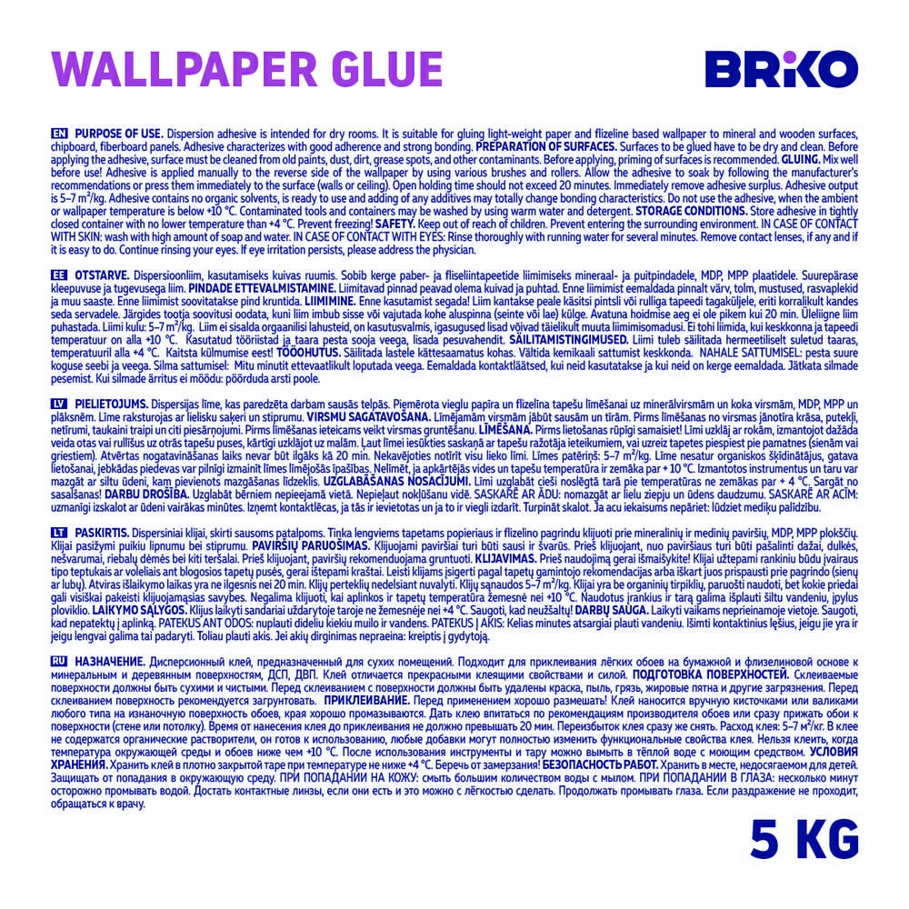 Briko WALLPAPER GLUE BRIKO 5KG