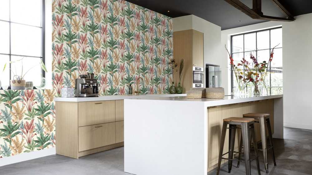 Rasch Wallpaper vinyl 793512 leaves mėlynas žalias