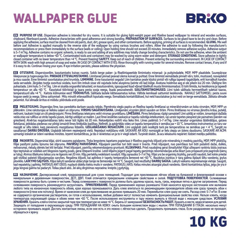Tapetų klijai Briko Ready Bond, 10 kg