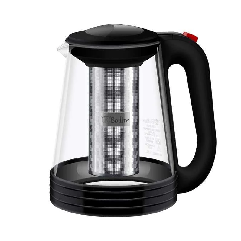 Tējkanna ar sietiņu Bollire BR3406, 1.5 l, caurspīdīga krās./melna krās.