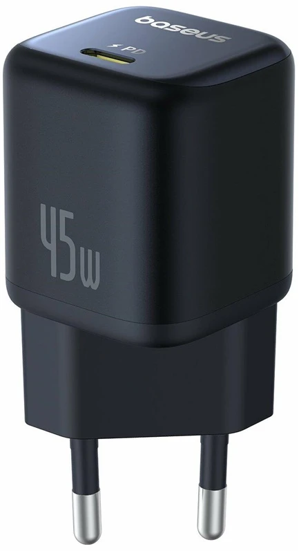 Baseus Sieninis įkroviklis PicoGo GaN 45W USB-C QC PD, juodas