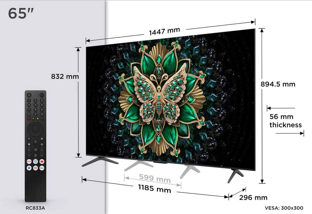 Televizorius TCL 65C6K | 65" | QLED | 144 Hz | 4K UHD | Google TV