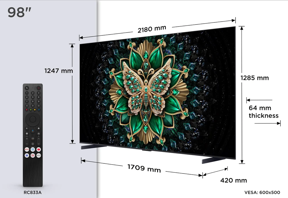 TCL C6K 98C6K televizorius 2,49 m (98") 4K „Ultra HD“ išmanusis televizorius „Wi-Fi“ metalinis