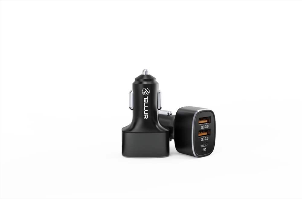 Tellur automobilinis įkroviklis FCC9, 56W, 9A (2XQC 3.0 + PD20W) juodos spalvos