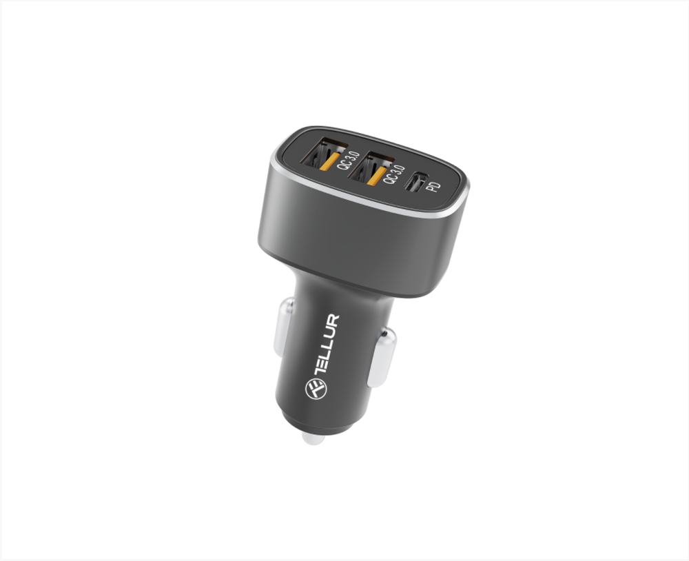 Tellur automobilinis įkroviklis FCC9, 56W, 9A (2XQC 3.0 + PD20W) juodos spalvos