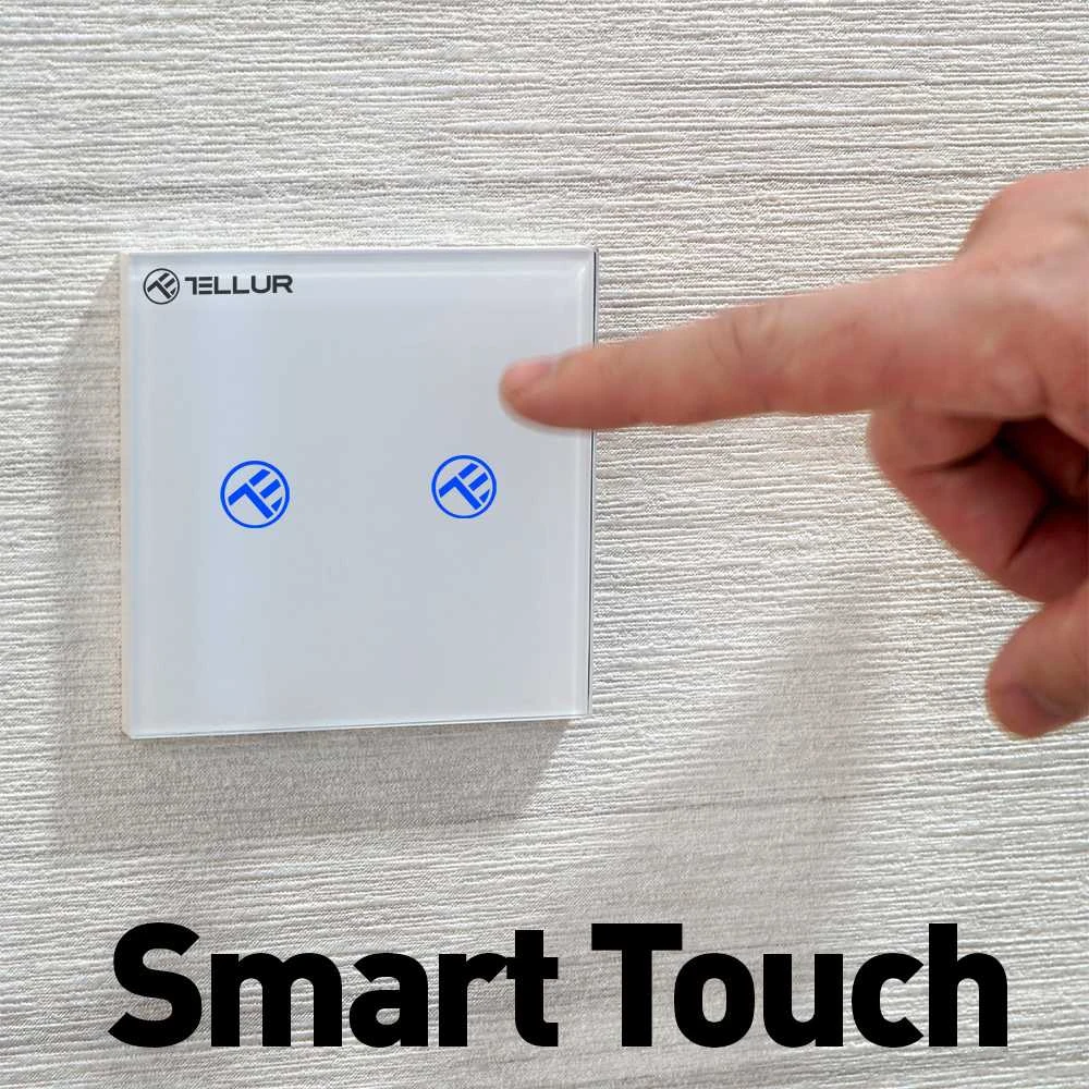 „Tellur“ išmanusis WiFi jungiklis, SS2N, 2 prievadai, 1800 W, Baltas