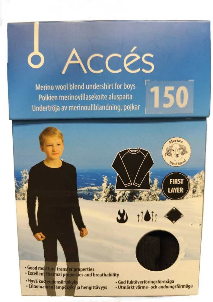Acces Merino mišinio apatiniai marškinėliai berniukams, juodi, asortimentas