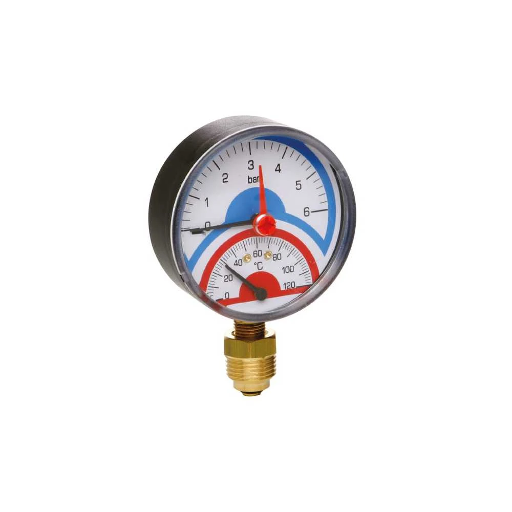 Termomanometras ICMA 1/2", 6 BAR, 0 - 120°C, apatinis