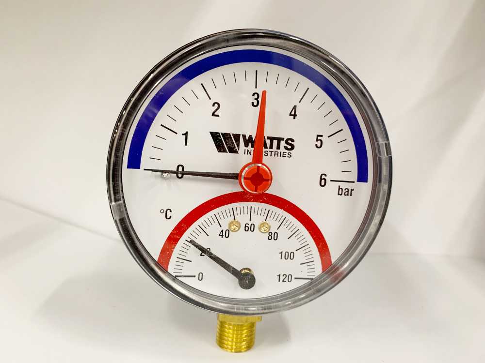 Termomanometras Watts 10018749, 80 mm, 6 bar