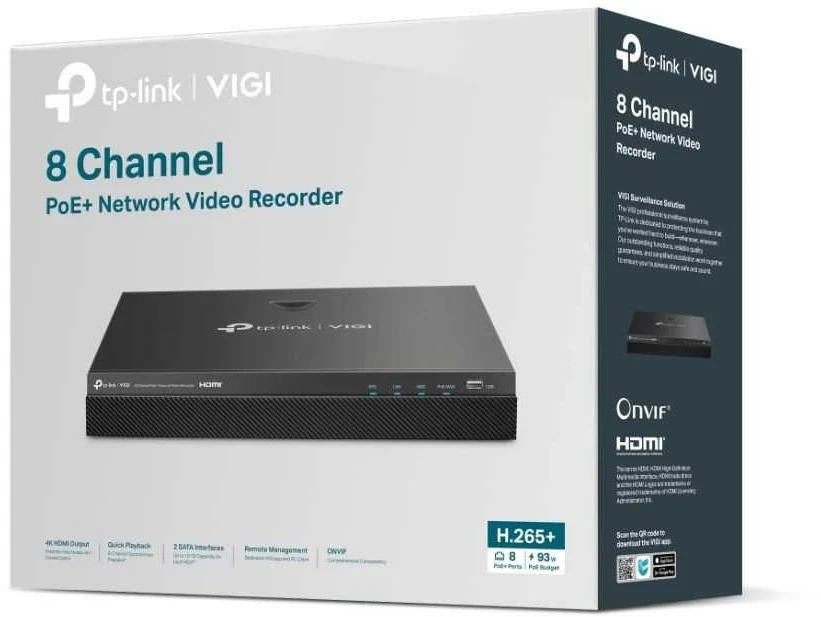 Tinklo Priedas - TP-LINK VIGI NVR2008H-8MP 8MP, PoE+, USB 2.0, eSATA