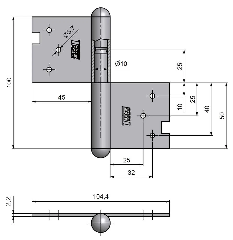 TKZ Įleidžiamasis durų lankstas C2 100 100 mm, dešinysis