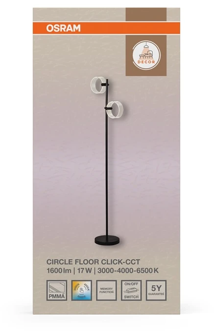 Osram 17W LED toršeras CIRCLE, juodas, 3000/4000/6500K