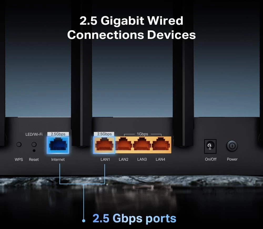 TP-LINK | Archer BE400 BE6500 dviejų dažnių Wi-Fi 7 maršrutizatorius | 802.11ax | Mesh palaikymas Taip | MU-MiMO Taip | Nėra mobiliojo ryšio plačiajuosčio | Antenų tipas Išorinės