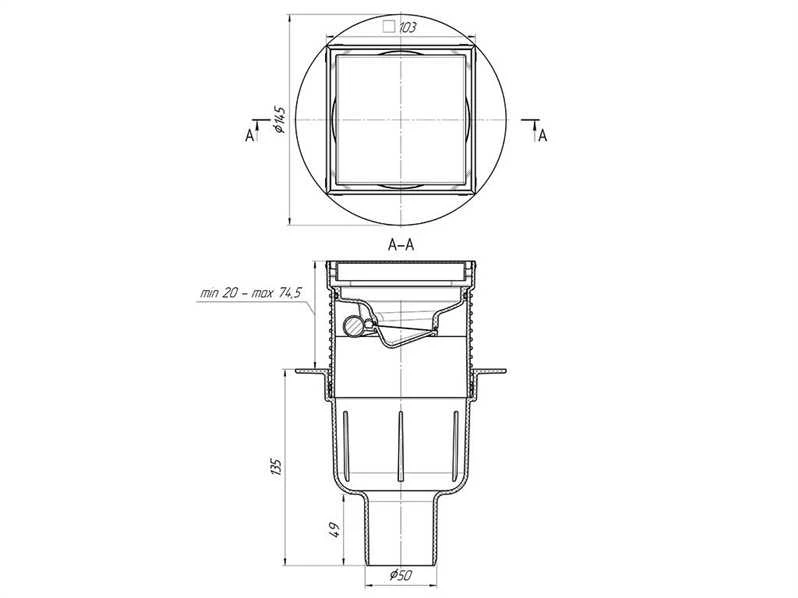 Trapas Ani Plast, 20 - 74.5 mm x 103 mm, 100 mm