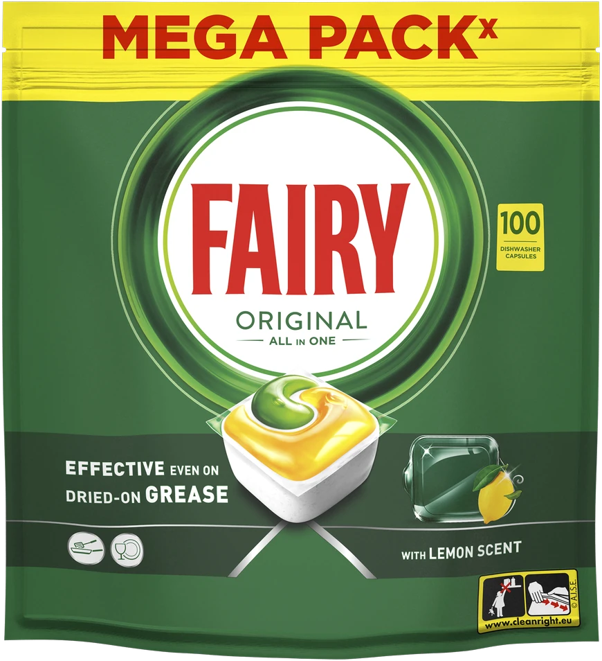 Indaplovių tabletės Fairy Platinum All In One Lemon, 100 vnt., citrinų kvapo