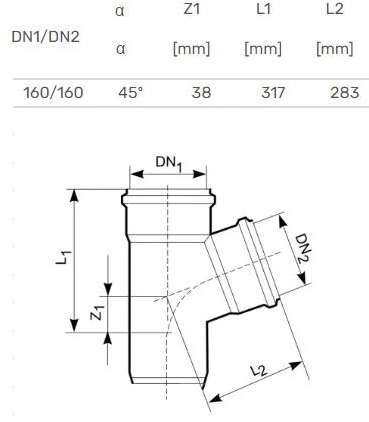 Lauko kanalizacijos trišakis Magnaplast, Ø 160 / 160 mm, 45°