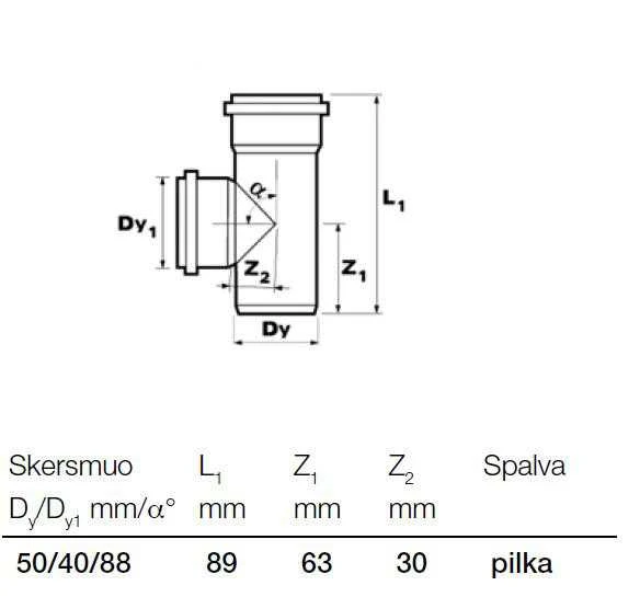 Wavin Baltic Vidaus kanalizacijos trišakis WAVIN OPTIMA, d , 50-40, 88*