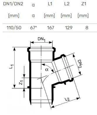 Magnaplast Vidaus kanalizacijos trišakis HTplus, Ø 50 / 110 mm, 67°