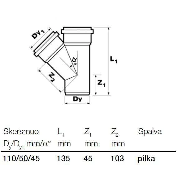 Wavin Baltic Vidaus kanalizacijos trišakis WAVIN OPTIMA, d , 110-50, 45*