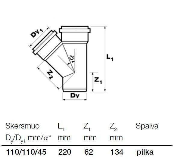 Wavin Baltic Vidaus kanalizacijos trišakis WAVIN OPTIMA, d , 110, 45*