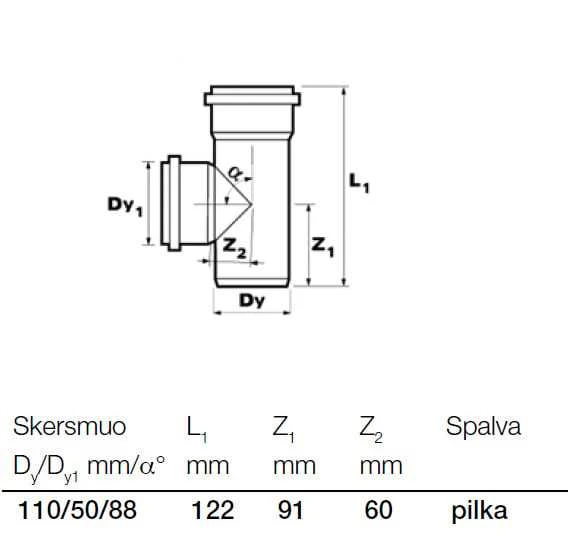 Wavin Baltic Vidaus kanalizacijos trišakis WAVIN OPTIMA, d , 110-50, 88*