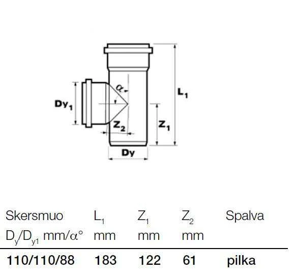 Wavin Baltic Vidaus kanalizacijos trišakis WAVIN OPTIMA, d , 110, 88*