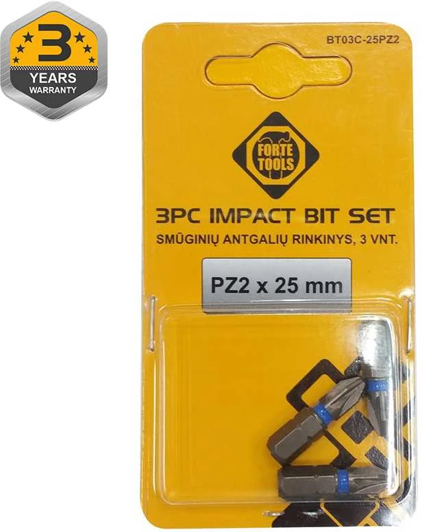 Grąžtas Forte_Tools Smūginiai atsuktuvų antgaliai Forte Tools PZ2, 25 mm, 3 vnt