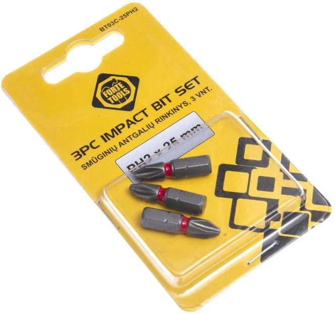 Forte_Tools Smūginiai atsuktuvų antgaliai Forte Tools PH2, 25 mm, 3 vnt