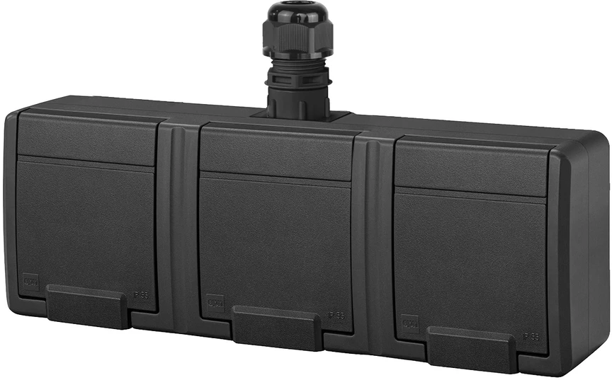 Trīskāršā kontaktligzda Elektro-Plast Aquant 5046-67, Iezemēta rozete, IP65, antracīta