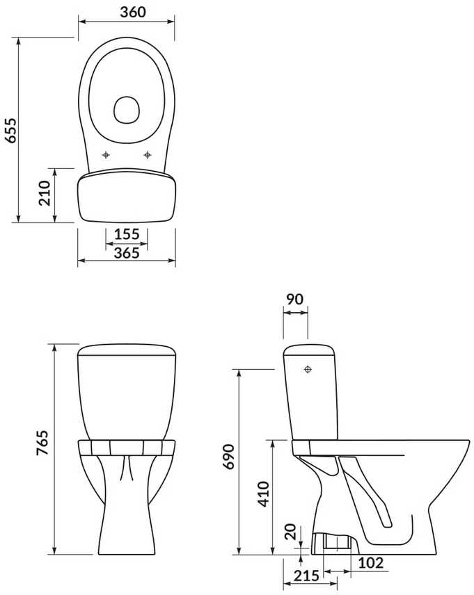 Pastatomas WC Cersanit, Kaskada su dangčiu, vertikalus pajungimas