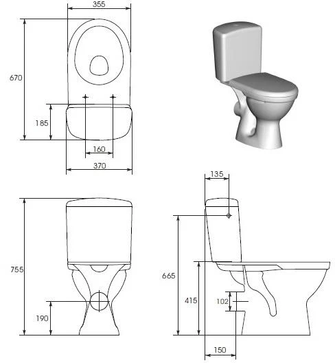 Unitazas su dangčiu CERSANIT MERIDA K03-014, 355×670 mm