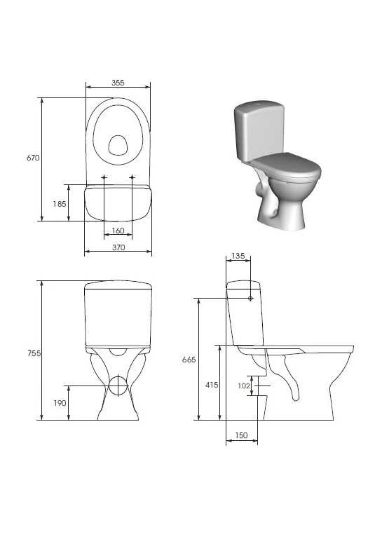 Cersanit Merida WC kompaktiškas komplektas 62,5 cm baltas (K03-014)