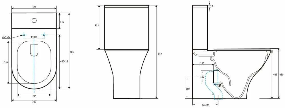 Rinkinys kompaktiškas WC Domoletti WC STANDARD MT721BTW su bakeliu/dangteliu