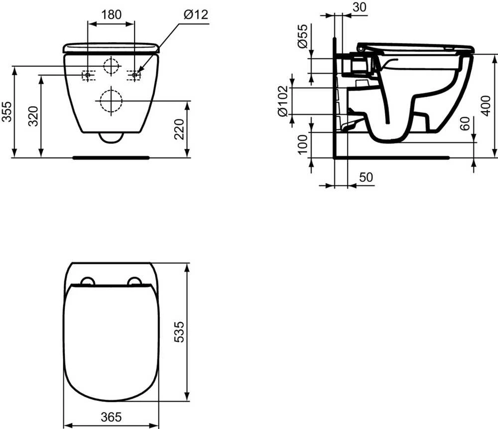 Ideal_Standa Unitazas, pakab Ideal Standard Tesi, su dangč, 365×533 mm