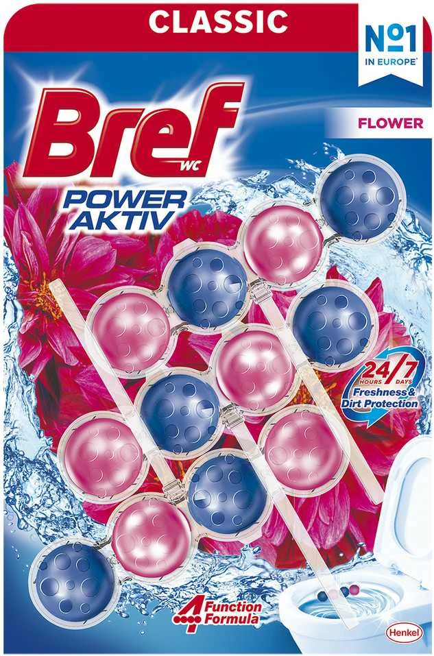 WC valiklis-gaiviklis BREF Power Aktiv Flower, 3x50g